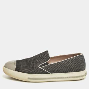 Pre Owned Miu Miu Grey Denim Slip On Sneakers Size 38.5