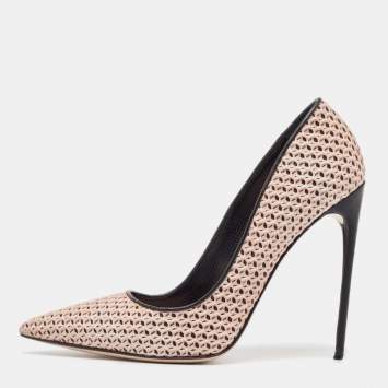 Pre Owned Miu Miu Beige Leather and Mesh Pointed Toe Pumps Size 38.5