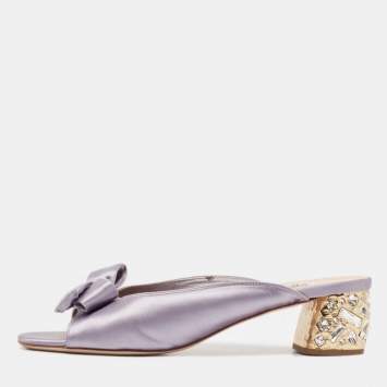 Pre Owned Miu Miu Purple Satin Bow  Crystal Heel Sandals Size 41