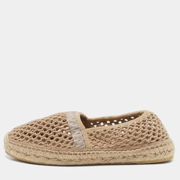 Pre Owned Miu Miu Beige Fishnet Espadrille Flats Size 39