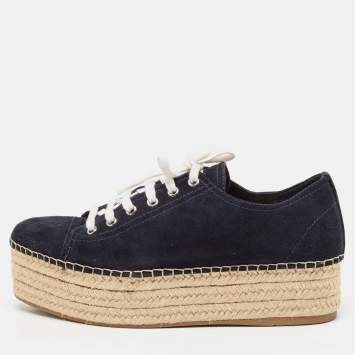 Miu Miu Navy Blue Suede Espadrille Platform Espadrille Sneakers Size 39