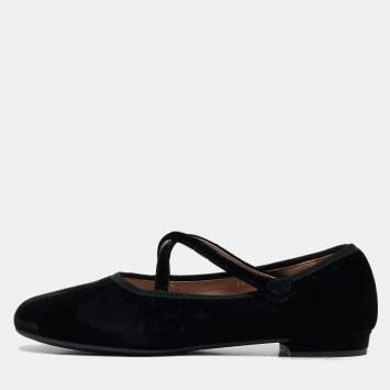 Pre Owned Miu Miu Black Velvet Crisscross Strappy Ballet Flats Size 39
