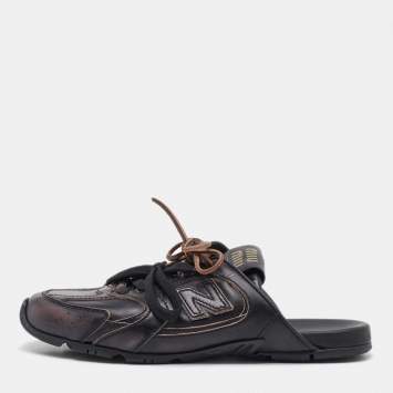 Pre Owned Miu Miu x New Balance Dark Brown Leather 530 SL Deco Flat Mules Size 37