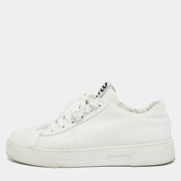 Miu Miu White Leather Low Top Sneakers Size 38.5
