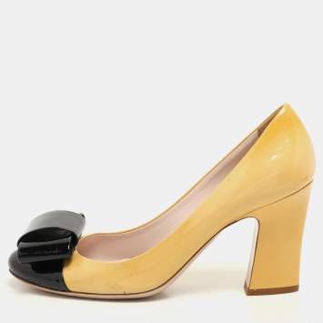 Miu Miu Yellow/Black Patent Leather Bow Pumps Size 38