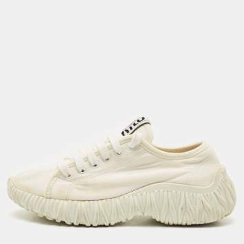 Pre Owned Miu Miu White Canvas and Rubber Low Top Sneakers Size 38