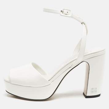 Miu Miu White Patent Leather Platform Ankle Strap Sandals Size 36