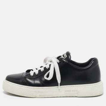Miu Miu Black Leather Low Top Sneakers Size 39