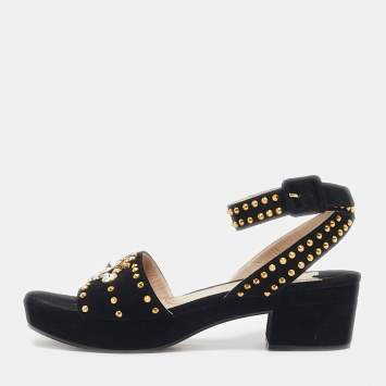Miu Miu Black Suede Crystal Embellished Ankle Strap Sandals Size 40