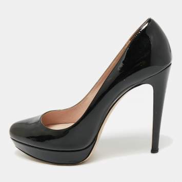 Pre Owned Miu Miu Black Patent Leather Platform Pumps Size 39.5