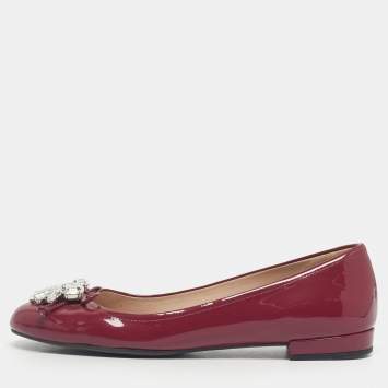 Pre Owned Miu Miu Purple Patent Leather Crystal Embellish Ballet Flats Size 37