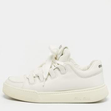 Pre Owned Miu Miu White Leather Lace Up Sneakers Size 36