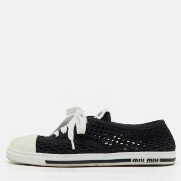 Pre Owned Miu Miu Black Rope Fabric Low Top Sneakers Size 38.5
