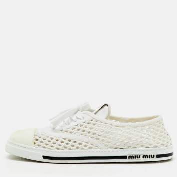 Pre Owned Miu Miu White Rope Fabric Low Top Sneakers Size 38.5