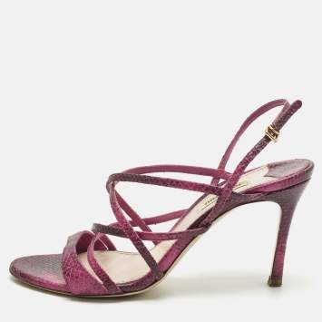 Pre Owned Miu Miu Pink Python Embossed Leather Slingback Sandals Size 38.5