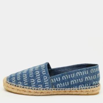 Pre Owned Miu Miu Size 41 Blue Logo Printed Denim Espadrille Flats