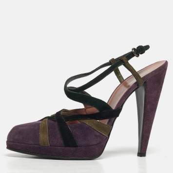 Pre Owned Miu Miu Size 39 Purple Suede Ankle Strap Slingback Pumps