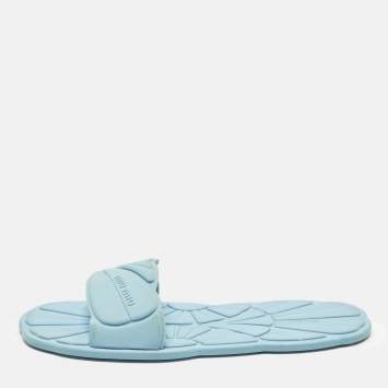 Pre Owned Miu Miu Wavy Size 40 Light Blue Rubber Flat Slide Sandals