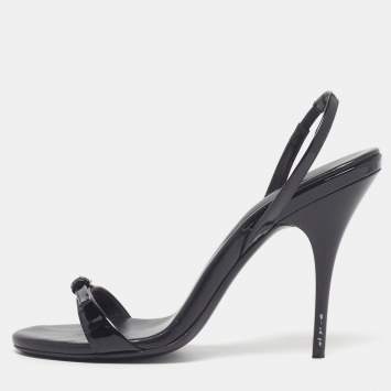 Pre Owned Miu Miu Size 36.5 Black Patent Leather Slingback Sandals