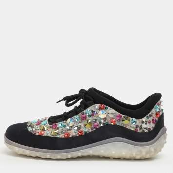 Pre Owned حذاء رياضي ميو ميو زينة كريستال نيوبيرين أسود سهل الارتداء مقاس 41