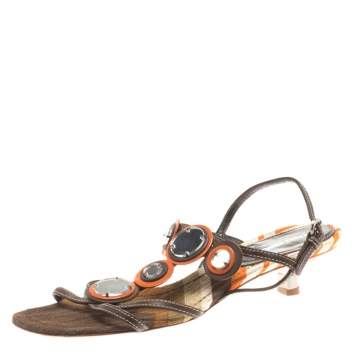 Pre Owned Miu Miu Multicolor Leather Ankle Strap Flat Sandals Size 37