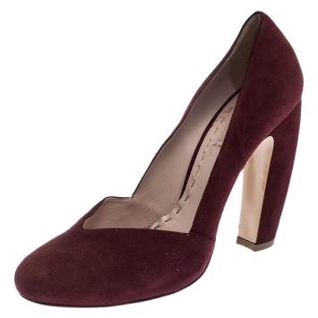 Pre Owned Miu Miu Maroon Suede Curved Heel Pumps Size 40