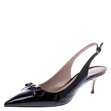 Pre Owned Miu Miu Black Patent Leather Slingback Bow Detail Sandals Size 40