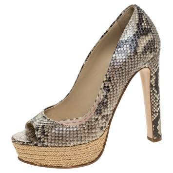 Pre Owned Miu Miu Two Tone Python Leather Espadrille Peep Toe Platform Pumps Size 37 