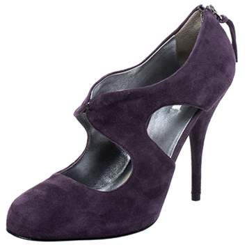 Pre Owned Miu Miu Purple Suede Cut Out Round Toe Pumps Size 38.5