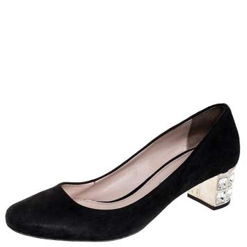 Pre Owned Miu Miu Black Suede Crystal Heel Pumps Size 38