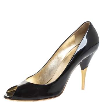 Pre Owned Miu Miu Black Patent Leather Peep Toe Pumps Size 37
