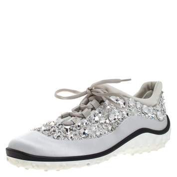مملوكة مسبقًا Miu Miu Grey Embellished Satin and Mesh Astro Sneakers Size 40.5
