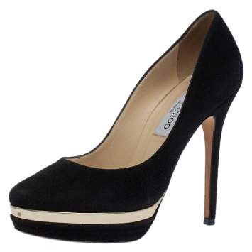 Pre Owned Jimmy Choo Black Suede Cosmic Platform Pumps Size 36