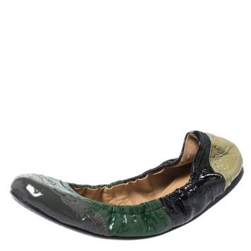 Pre Owned Miu Miu Multicolor Brogue Patent Leather Scrunch Ballet Flats Size 38