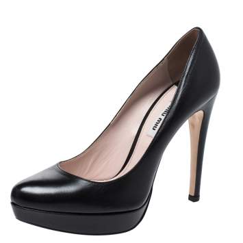 Pre Owned Miu Miu Black Leather Platform Pumps Size 38