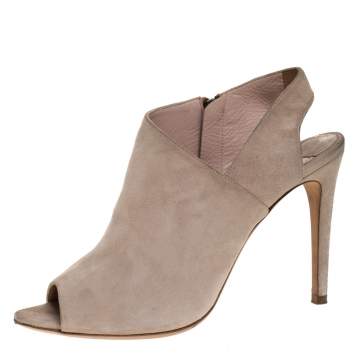 Pre Owned Miu Miu Beige Suede Leather Peep Toe Slingback Sandals Size 38.5