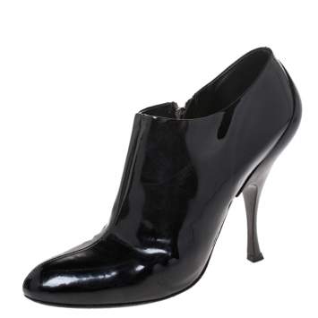 Pre Owned Miu Miu Black Patent Leather Zip Booties Size 40