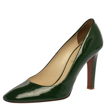 Pre Owned Miu Miu Vintage Green Patent Leather Pumps Size 38