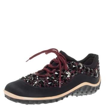 مملوكة مسبقًا Miu Miu Blue Embellished Satin And Mesh Astro Sneakers Size 38