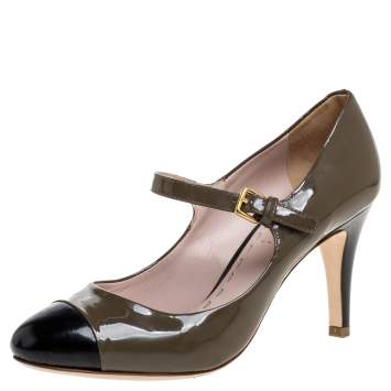 Pre Owned Miu Miu Green/Black Patent Leather Cap Toe Pumps Size 36