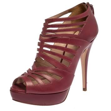 Pre Owned Miu Miu Pink Leather Cage Platform Ankle Booties Size 38.5