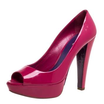 Pre Owned Miu Miu Pink Patent Leather Peep Toe Pumps Size 40.5