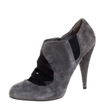 Pre Owned Miu Miu Grey Suede Ankle Booties Size 38
