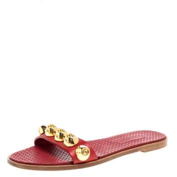 Pre Owned Miu Miu Red Leather Slide Sandals Size 37