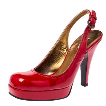 مملوكة مسبقًا Miu Miu Red Patent Leather Slingback Platform Pumps Size 36