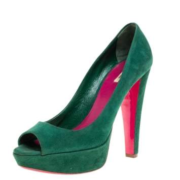Pre Owned Miu Miu Green Suede Peep Toe Platform Pumps Size 39