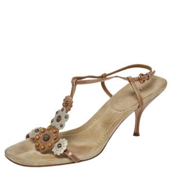 Pre Owned Miu Miu Leather And Suede T Strap Slingback Sandals Size39.5