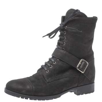 Pre Owned Miu Miu Black Nubuck Lace Up Ankle  Boots Size 40