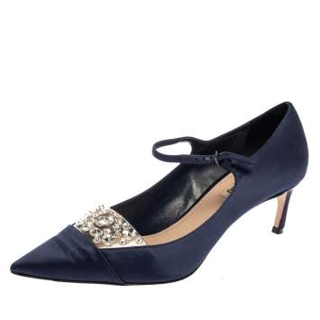 Pre Owned Miu Miu  Blue Satin And PVC Embellished Pumps Size 38