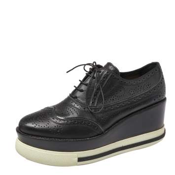 Pre Owned Miu Miu Black Brogue Leather Oxford Platform Sneakers Size 40